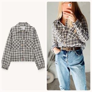 Zara Textured Plaid Textured Pockets Overshirt small new